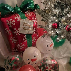 Christmas Latex Balloons Red Green With Bell Elk Tree Print Snowflake Confetti