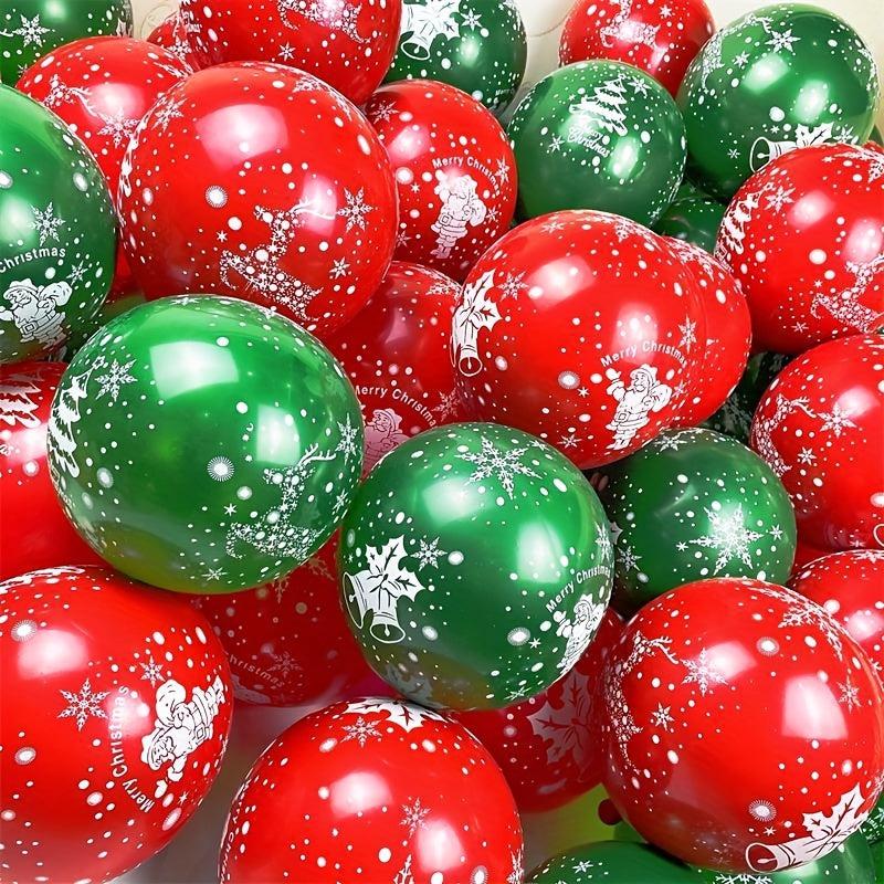 Christmas Latex Balloons Red Green With Bell Elk Tree Print Snowflake Confetti