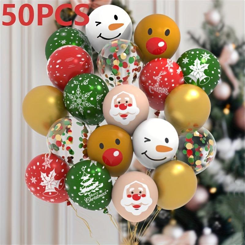 Christmas Latex Balloons Red Green With Bell Elk Tree Print Snowflake Confetti