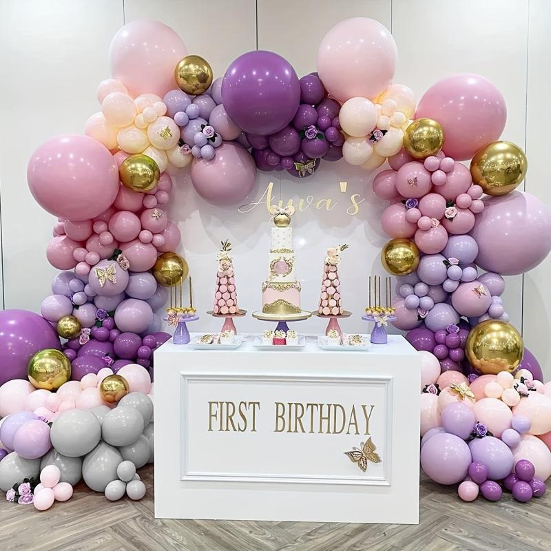 Pink Purple Balloon Arch Birthday Decoration Double Fixed Latex Party Balloons