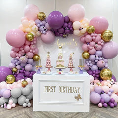 Pink Purple Balloon Arch Birthday Decoration Double Fixed Latex Party Balloons