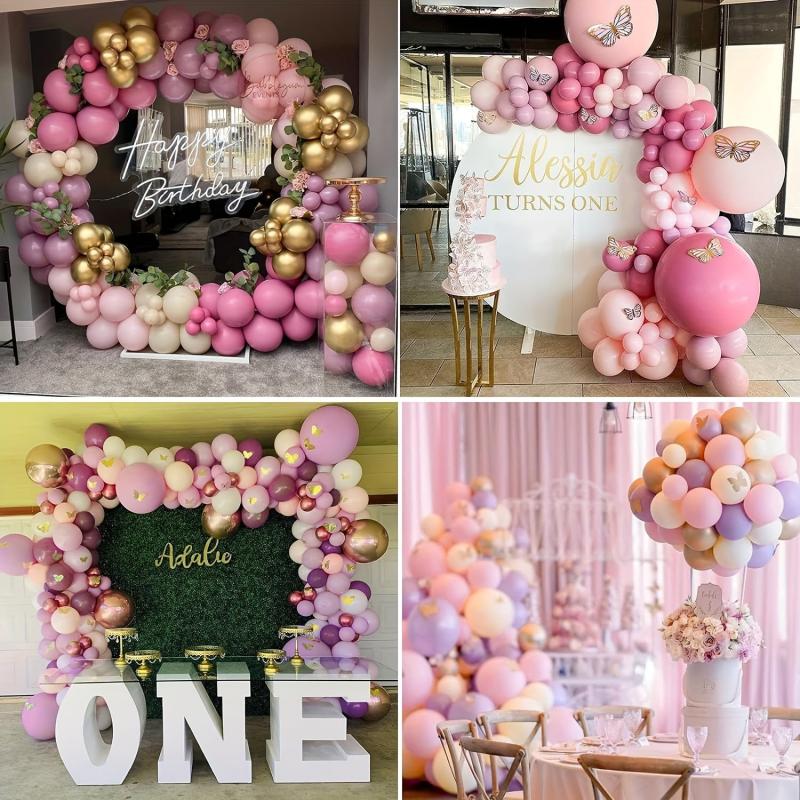 Pink Purple Balloon Arch Birthday Decoration Double Fixed Latex Party Balloons