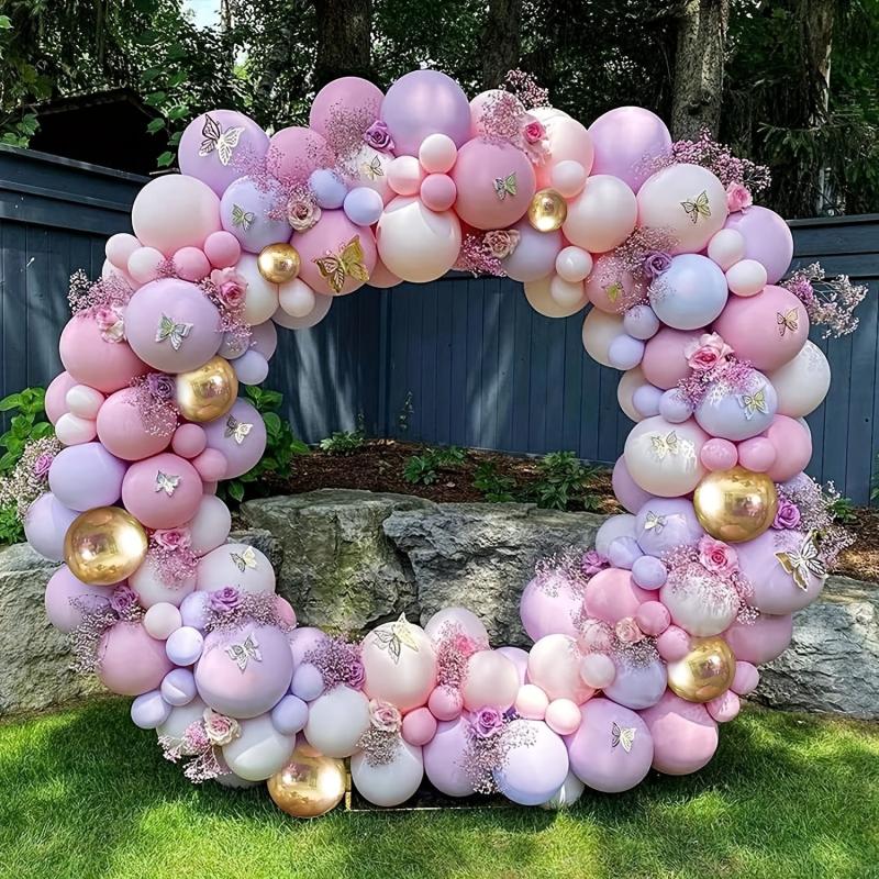 Pink Purple Balloon Arch Birthday Decoration Double Fixed Latex Party Balloons
