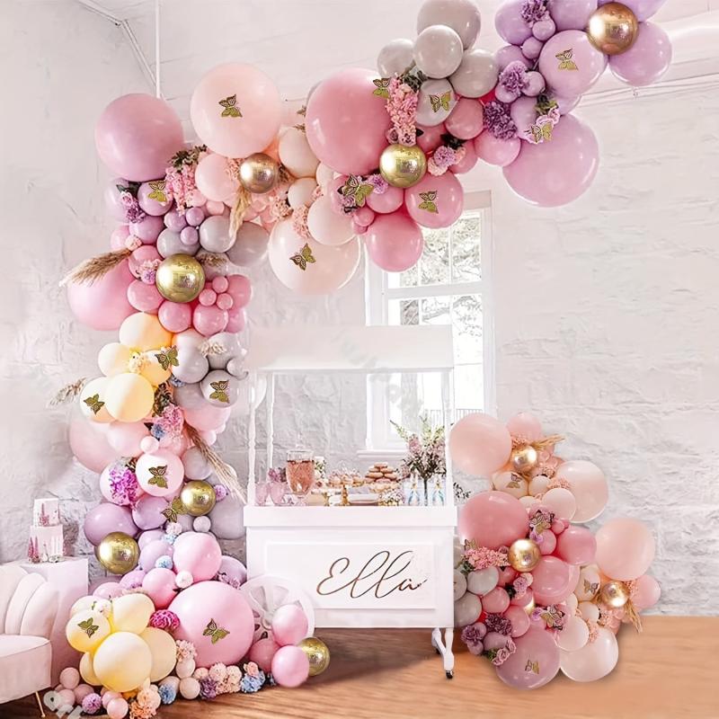 Pink Purple Balloon Arch Birthday Decoration Double Fixed Latex Party Balloons