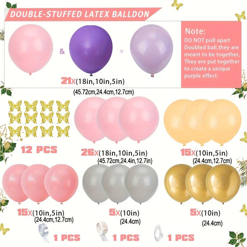 Pink Purple Balloon Arch Birthday Decoration Double Fixed Latex Party Balloons