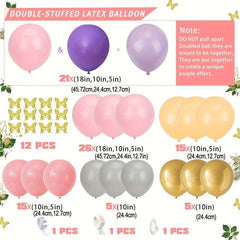 Pink Purple Balloon Arch Birthday Decoration Double Fixed Latex Party Balloons