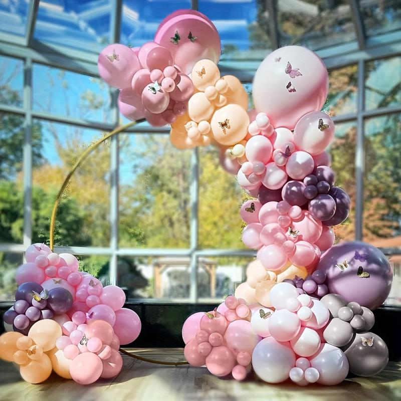 Pink Purple Balloon Arch Birthday Decoration Double Fixed Latex Party Balloons
