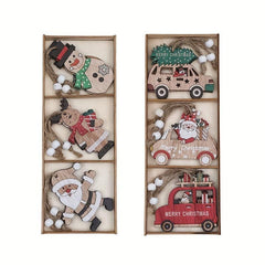 Wooden Colored Santa Claus Car Small Tree Ornaments