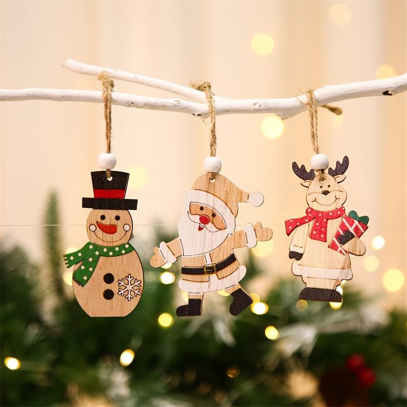 Wooden Colored Santa Claus Car Small Tree Ornaments