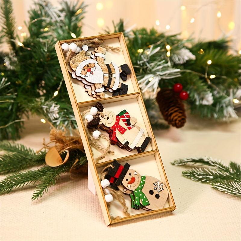 Wooden Colored Santa Claus Car Small Tree Ornaments