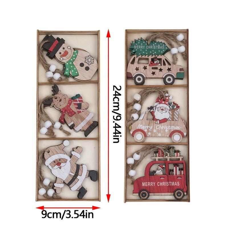 Wooden Colored Santa Claus Car Small Tree Ornaments