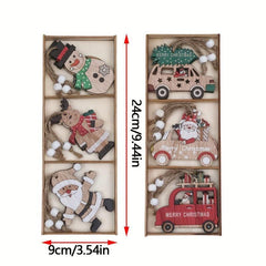 Wooden Colored Santa Claus Car Small Tree Ornaments