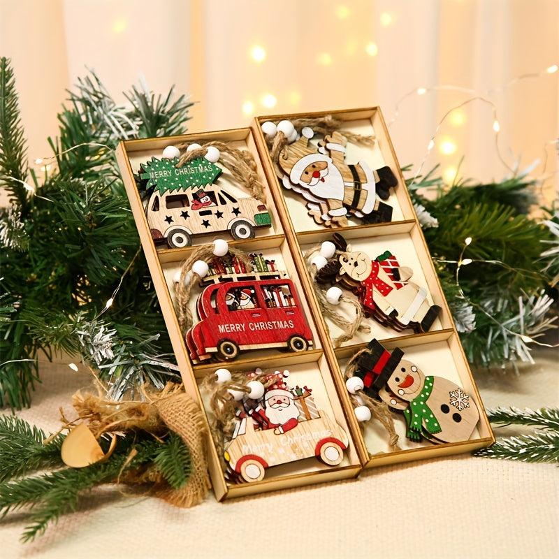 Wooden Colored Santa Claus Car Small Tree Ornaments