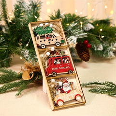 Wooden Colored Santa Claus Car Small Tree Ornaments