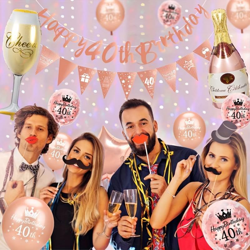 40th Birthday Decoration Rose Golden Balloon Confetti Set