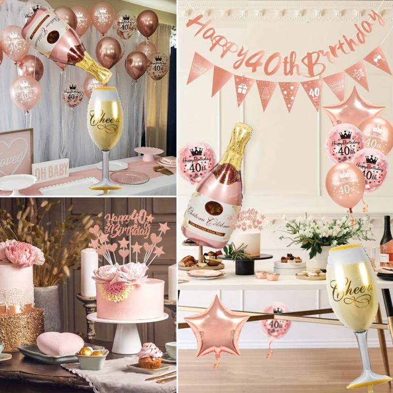 40th Birthday Decoration Rose Golden Balloon Confetti Set