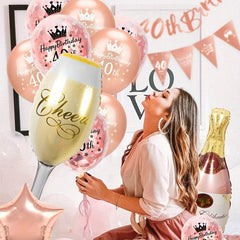 40th Birthday Decoration Rose Golden Balloon Confetti Set