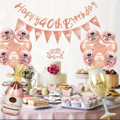 40th Birthday Decoration Rose Golden Balloon Confetti Set