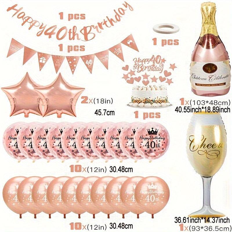 40th Birthday Decoration Rose Golden Balloon Confetti Set