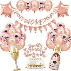 40th Birthday Decoration Rose Golden Balloon Confetti Set