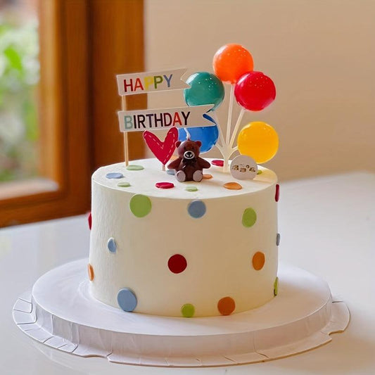2pcs Holiday Party Colored Balloon Decorations & Cake Small Plug-in Toy