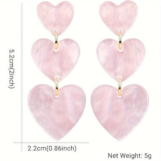 Love Heart Dangle Earrings Pink & Red for Women