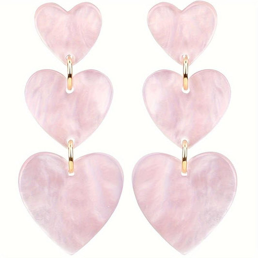 Love Heart Dangle Earrings Pink & Red for Women
