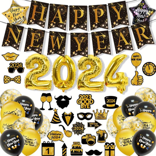 52pcs Happy Year Decoration Kit & Golden Year Party Supplies Set