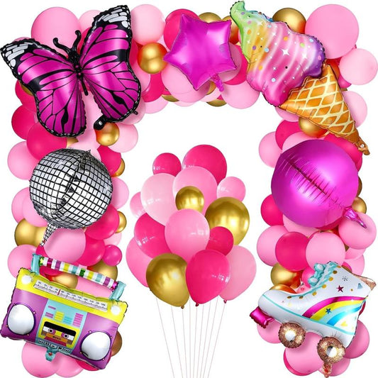 111pcs Butterfly Birthday Party Decorations Pink and Purple Foil Balloons