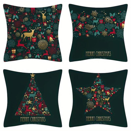 Christmas Pillow Covers Set of 4pcs 45 x 45 cm, Xmas Series Cushion Pillow Cover