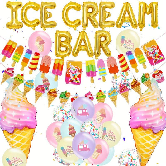 59pcs Ice Cream Party Decorations Large Ice Cream Balloon Summer Sweet Ice Cream