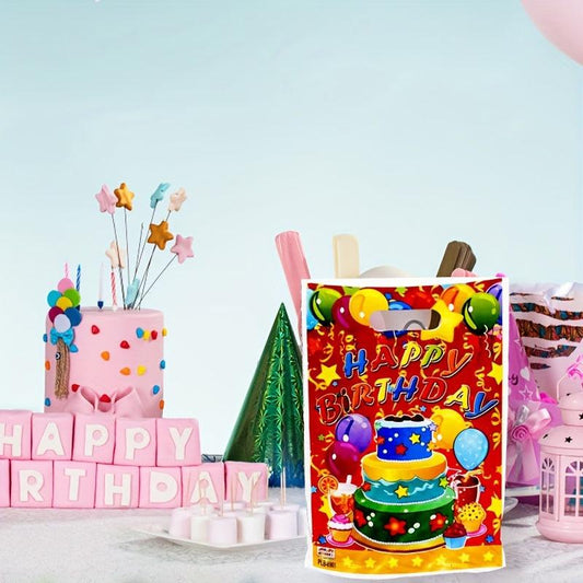 10pcs Happy Birthday Party Plastic Gift Bags - Colorful Printed