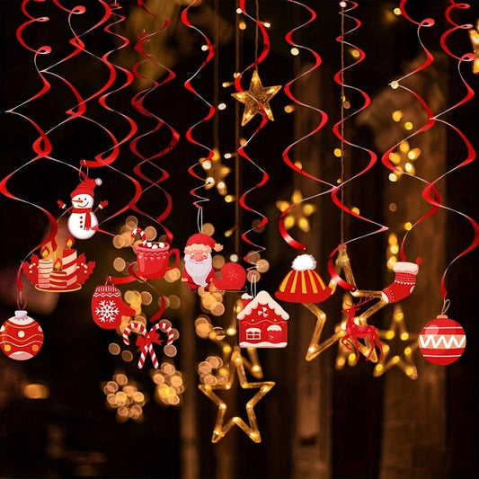 24pcs Red Christmas Cartoon Spiral Hanging Ornaments Party Decorations