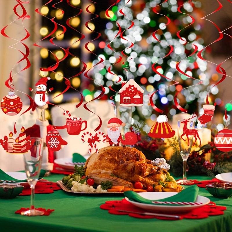 24pcs Red Christmas Cartoon Spiral Hanging Ornaments Party Decorations