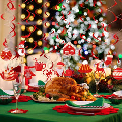 24pcs Red Christmas Cartoon Spiral Hanging Ornaments Party Decorations