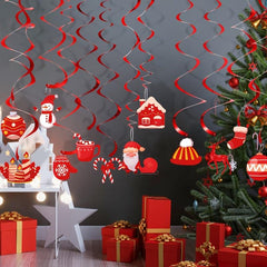 24pcs Red Christmas Cartoon Spiral Hanging Ornaments Party Decorations