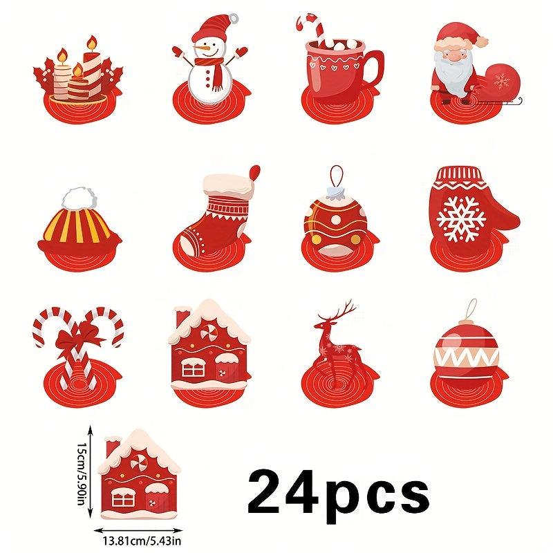24pcs Red Christmas Cartoon Spiral Hanging Ornaments Party Decorations