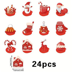 24pcs Red Christmas Cartoon Spiral Hanging Ornaments Party Decorations