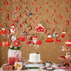 24pcs Red Christmas Cartoon Spiral Hanging Ornaments Party Decorations