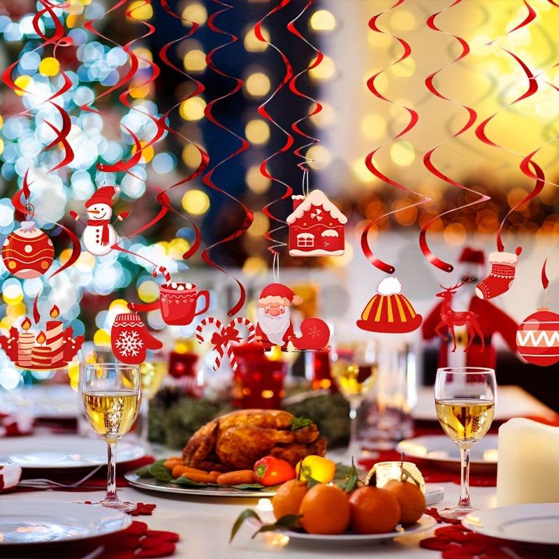 24pcs Red Christmas Cartoon Spiral Hanging Ornaments Party Decorations