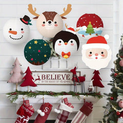 1pc Christmas Hanging Paper Lanterns Round Lamps Decoration