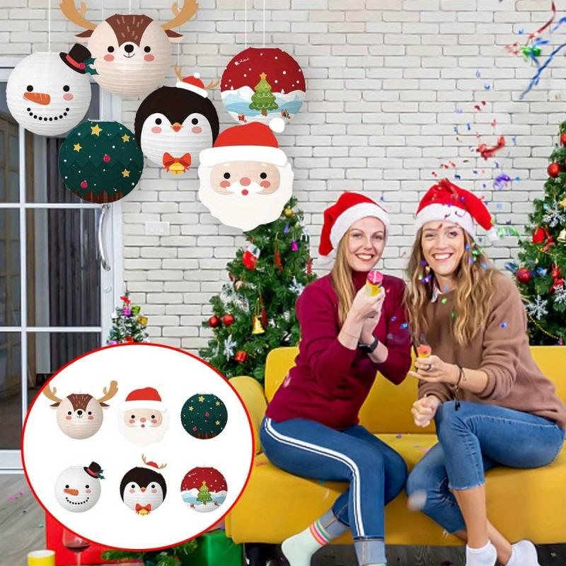 1pc Christmas Hanging Paper Lanterns Round Lamps Decoration