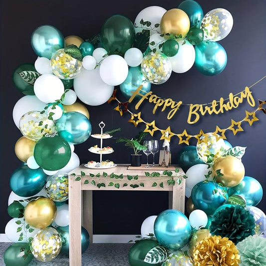 53pcs Birthday Balloon Arch Green Golden Party Decor For Boys Girls