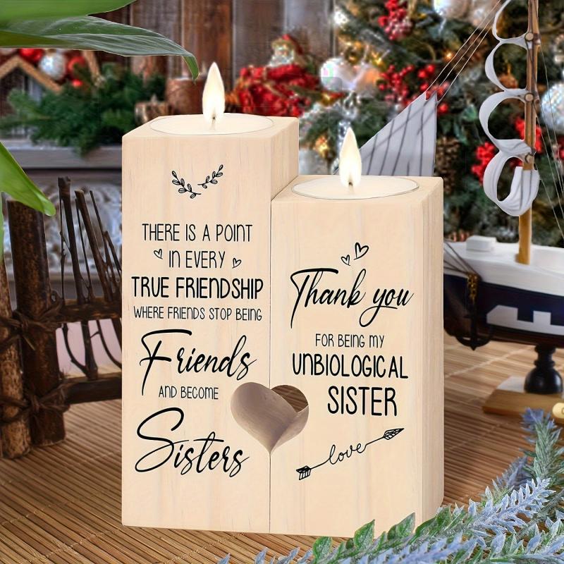 Printed Wooden Candlestick - Sister Friendship Gift