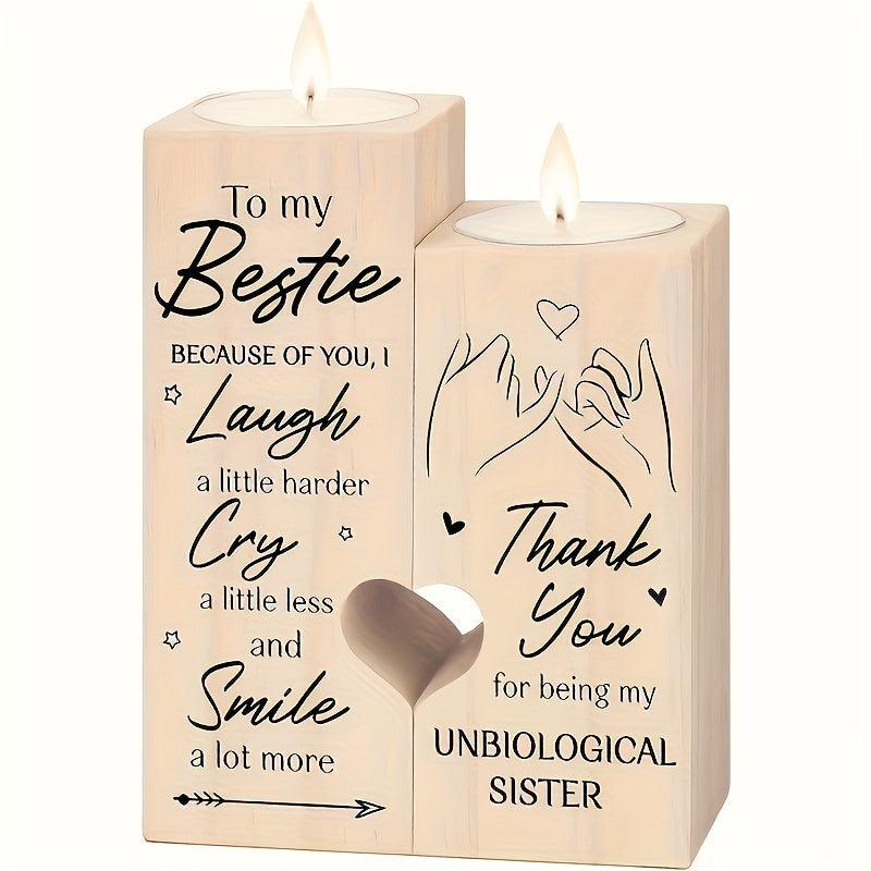 Printed Wooden Candlestick - Sister Friendship Gift