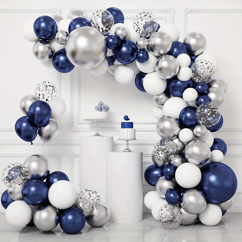 Navy Silvery Balloons Arch Kit - Graduation Rugby Wedding Birthday