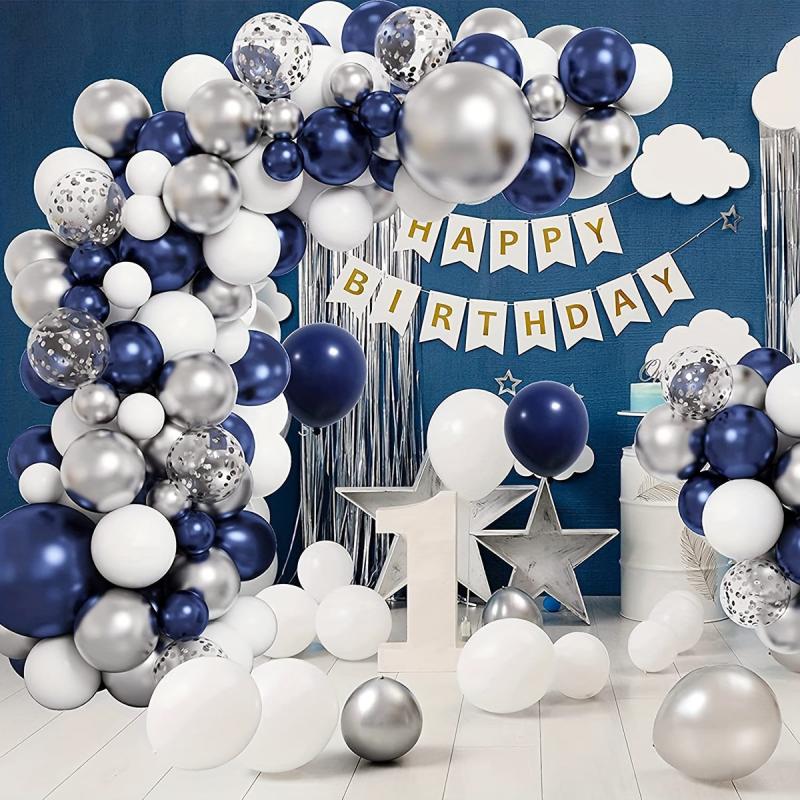 Navy Silvery Balloons Arch Kit - Graduation Rugby Wedding Birthday