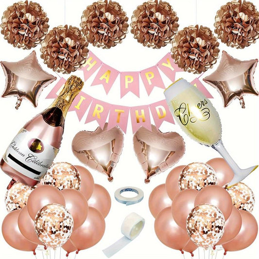 Rose Golden Birthday Decoration Set