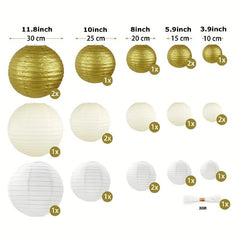 21pcs Golden Paper Lanterns Set for Weddings Birthdays Baby Showers