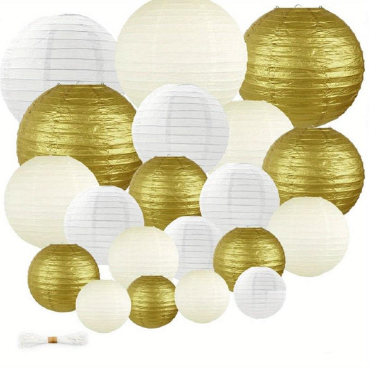 21pcs Golden Paper Lanterns Set for Weddings Birthdays Baby Showers